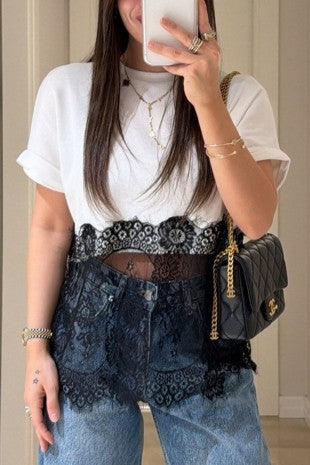 2396 Black & White Lace T-Shirt