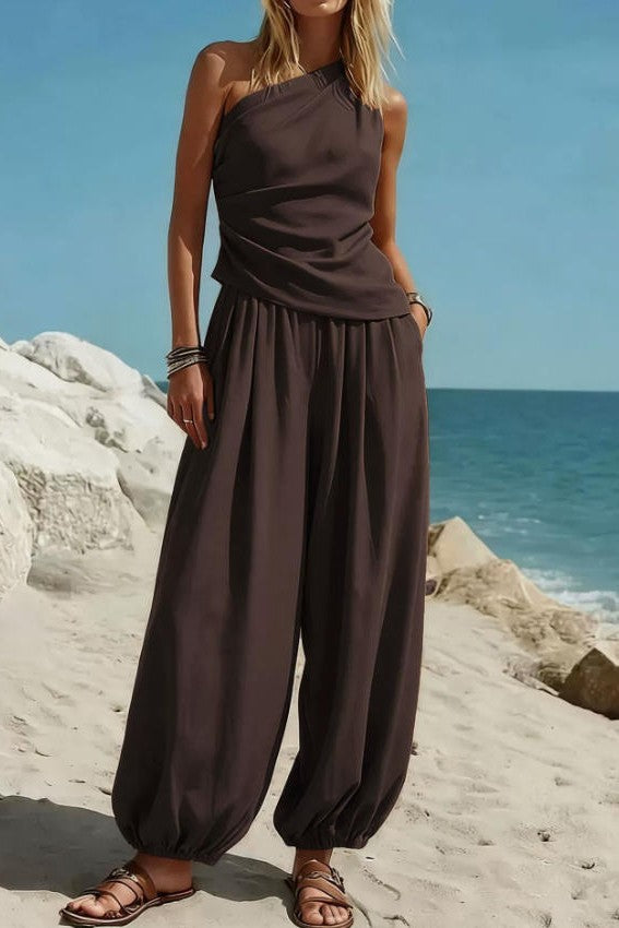 2642 One Shoulder Pant Set