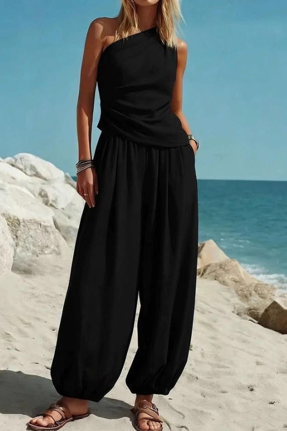 2642 One Shoulder Pant Set