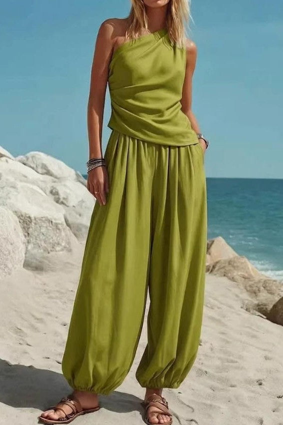 2642 One Shoulder Pant Set