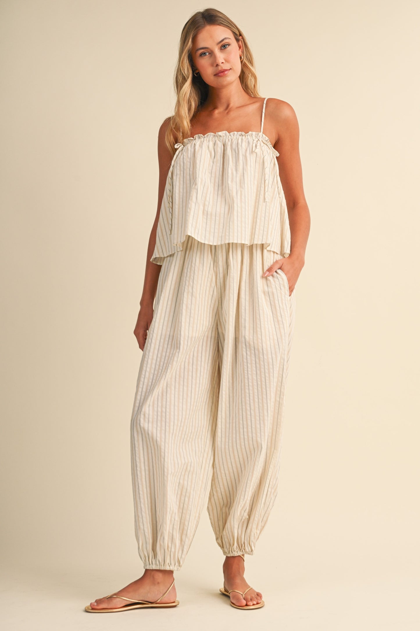 2506 Beige Flowy Top Alladin Pant