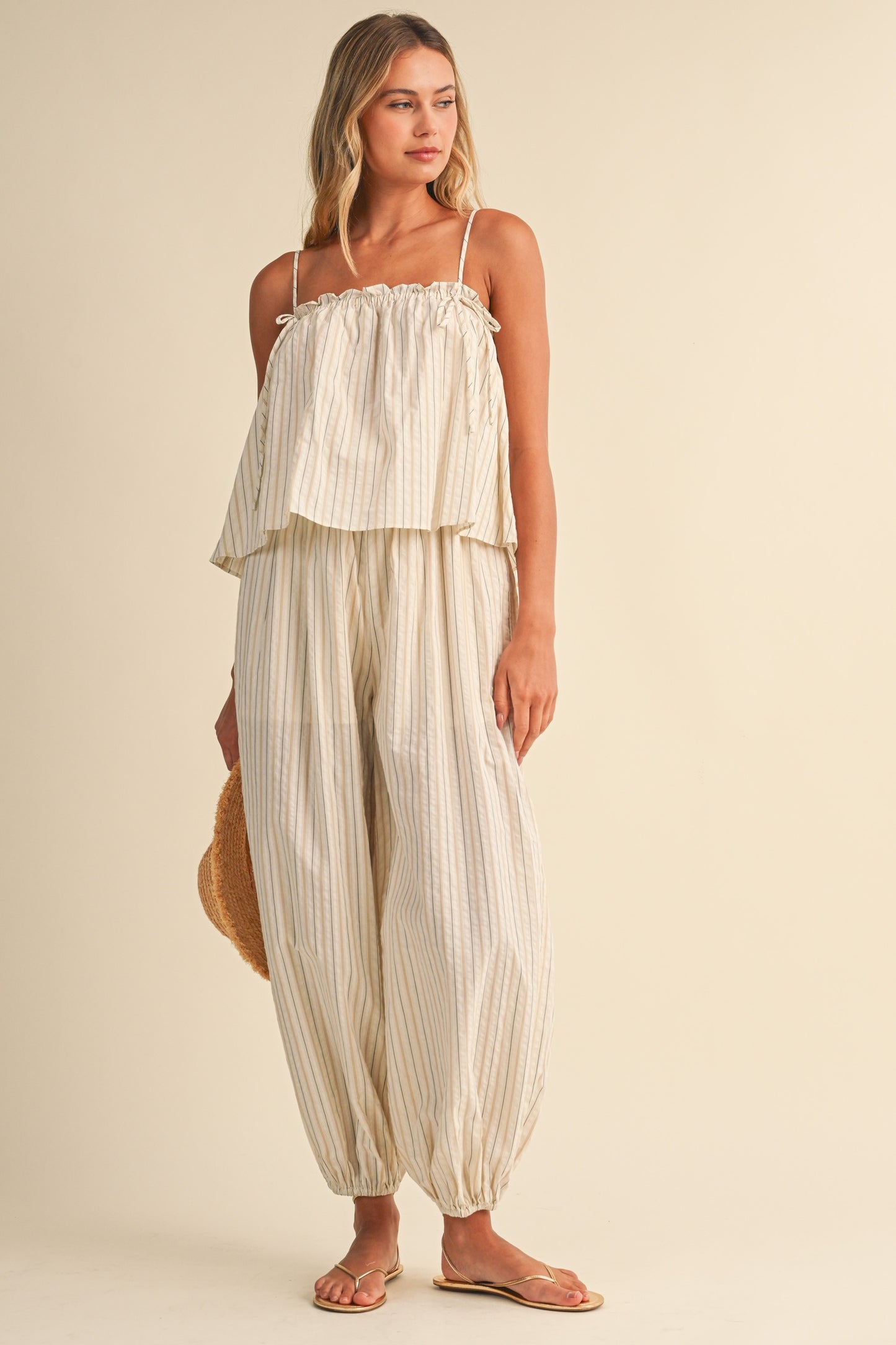 2506 Beige Flowy Top Alladin Pant