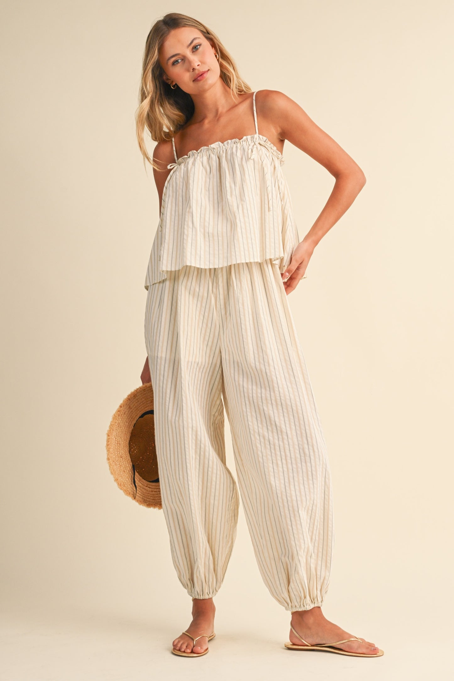 2506 Beige Flowy Top Alladin Pant