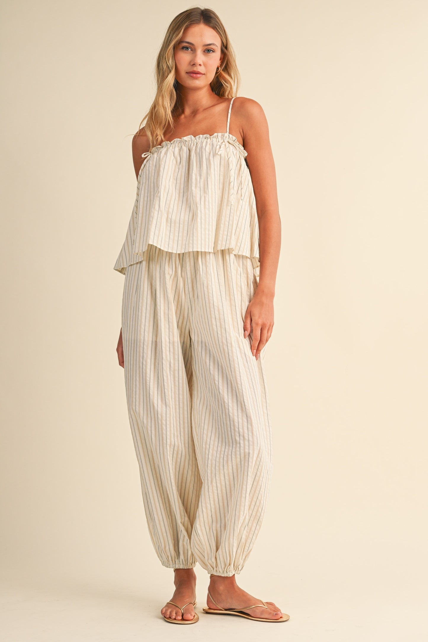 2506 Beige Flowy Top Alladin Pant