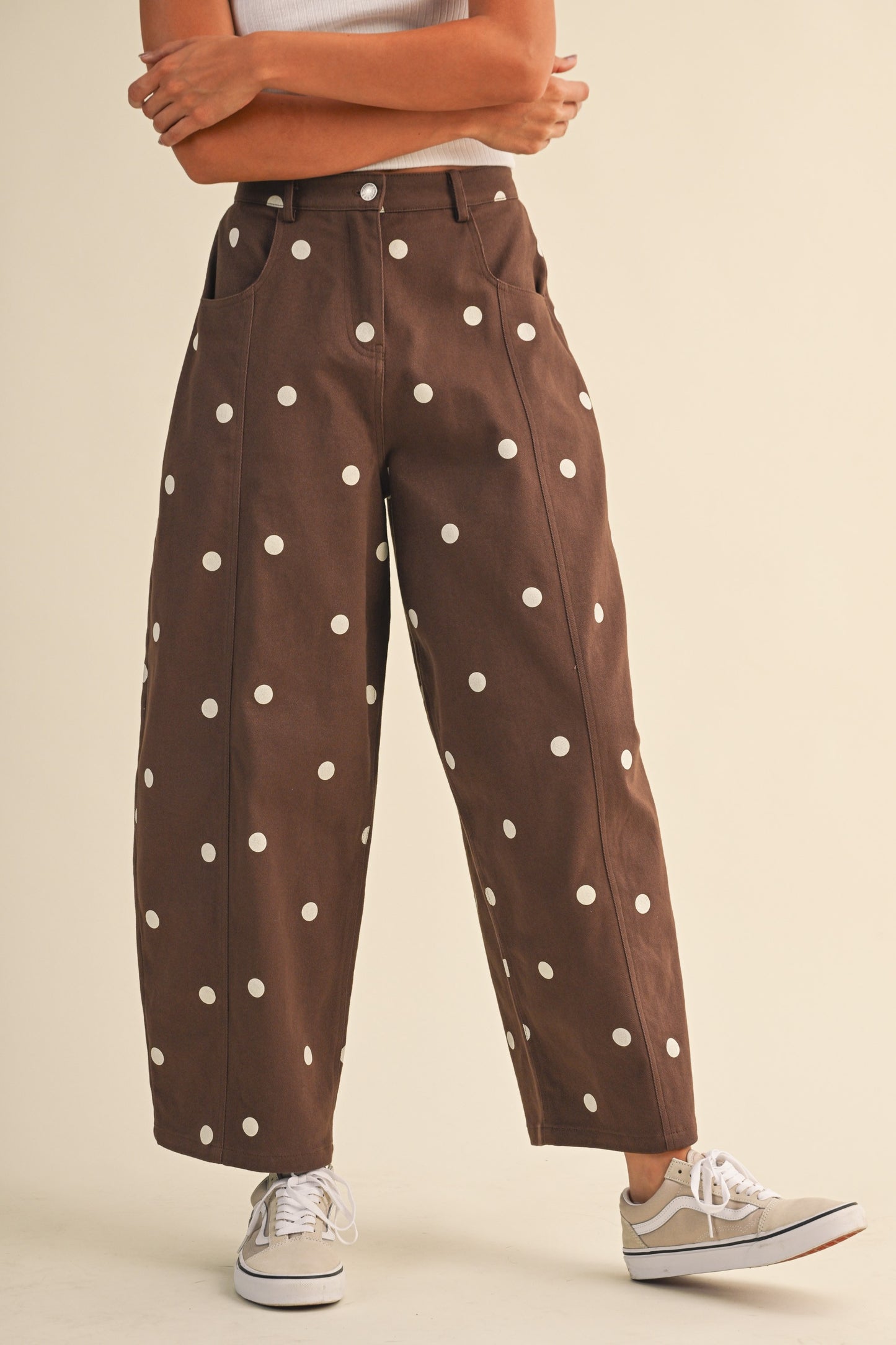 2637 Brown Polka Dots Barrel Pant