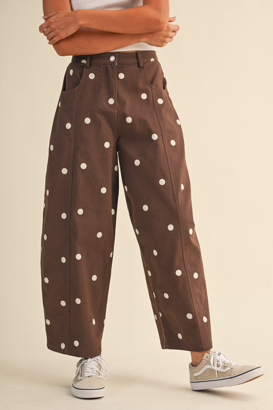 2637 Brown Polka Dots Barrel Pant