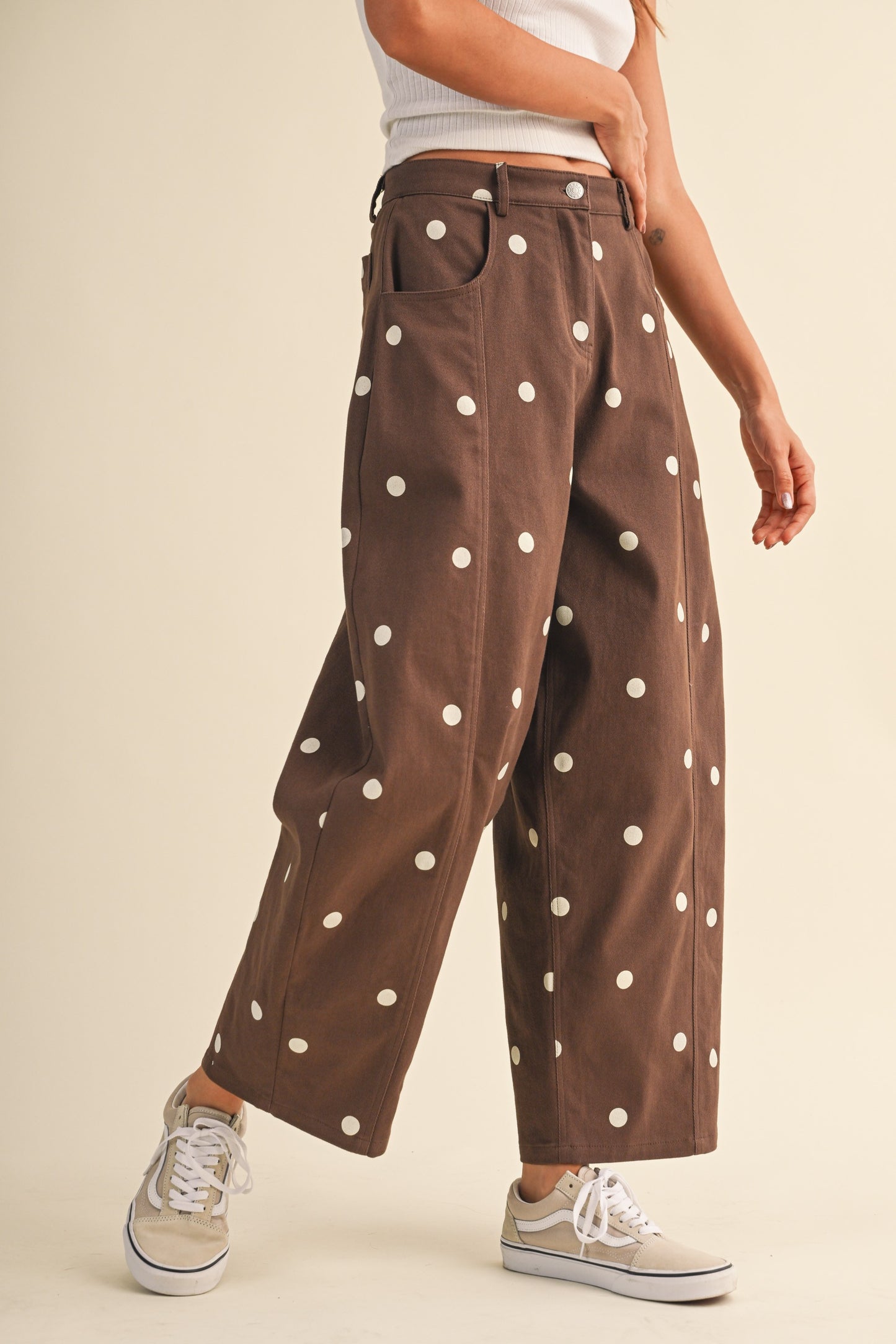 2637 Brown Polka Dots Barrel Pant