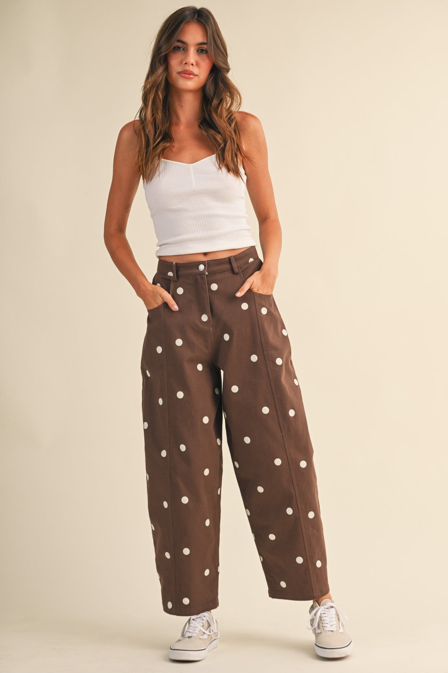 2637 Brown Polka Dots Barrel Pant