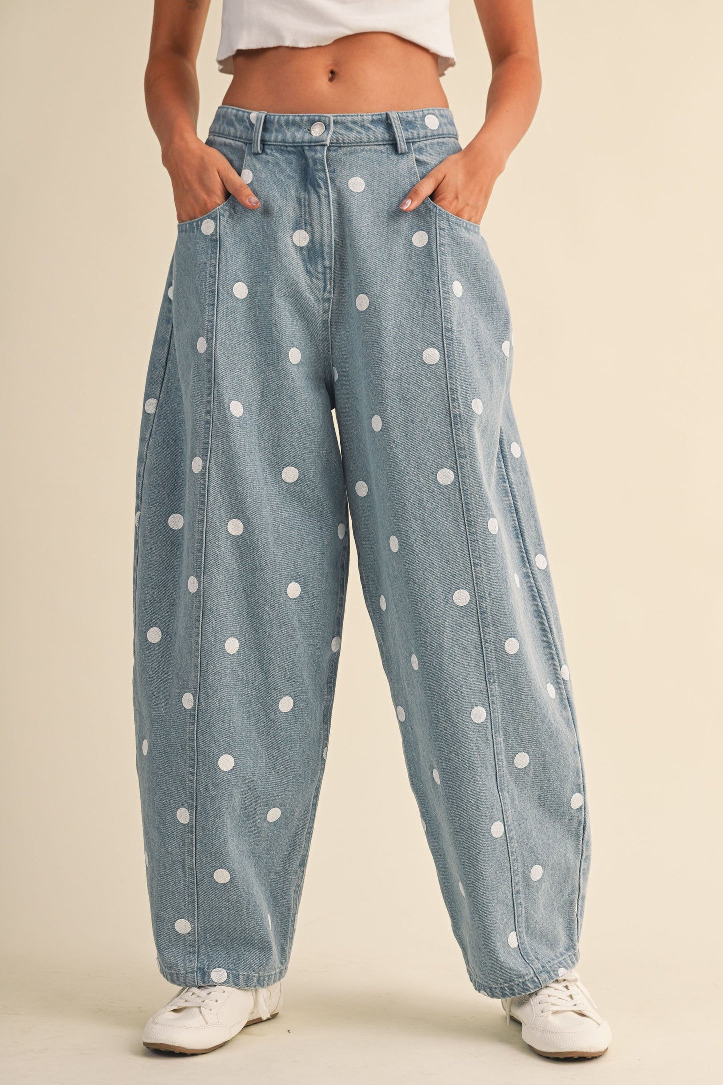 2565 Polka Dots Light Denim Barrel Pant