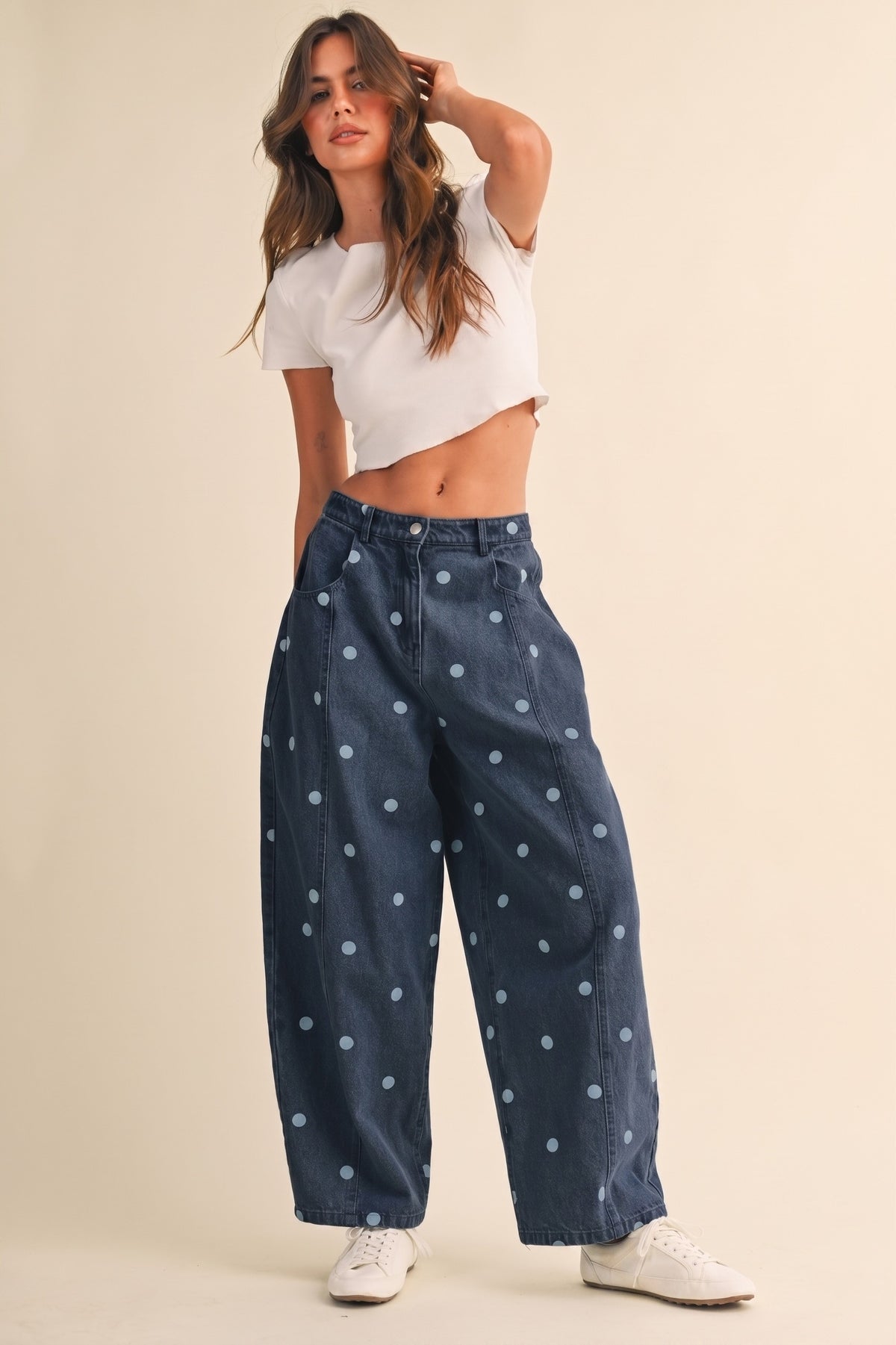 2682 Dark Denim Polka Dots Barrel Pant