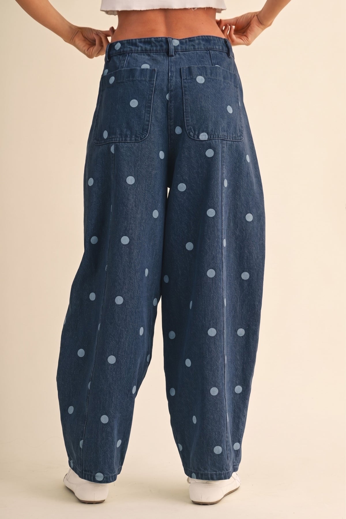 2682 Dark Denim Polka Dots Barrel Pant