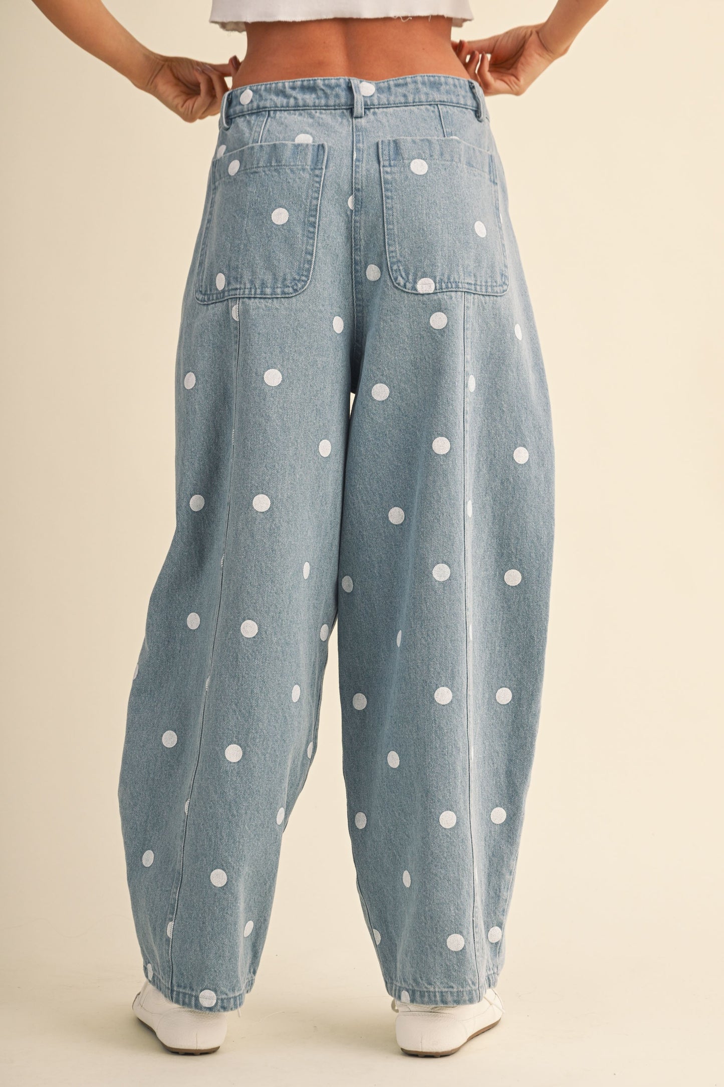2565 Polka Dots Light Denim Barrel Pant