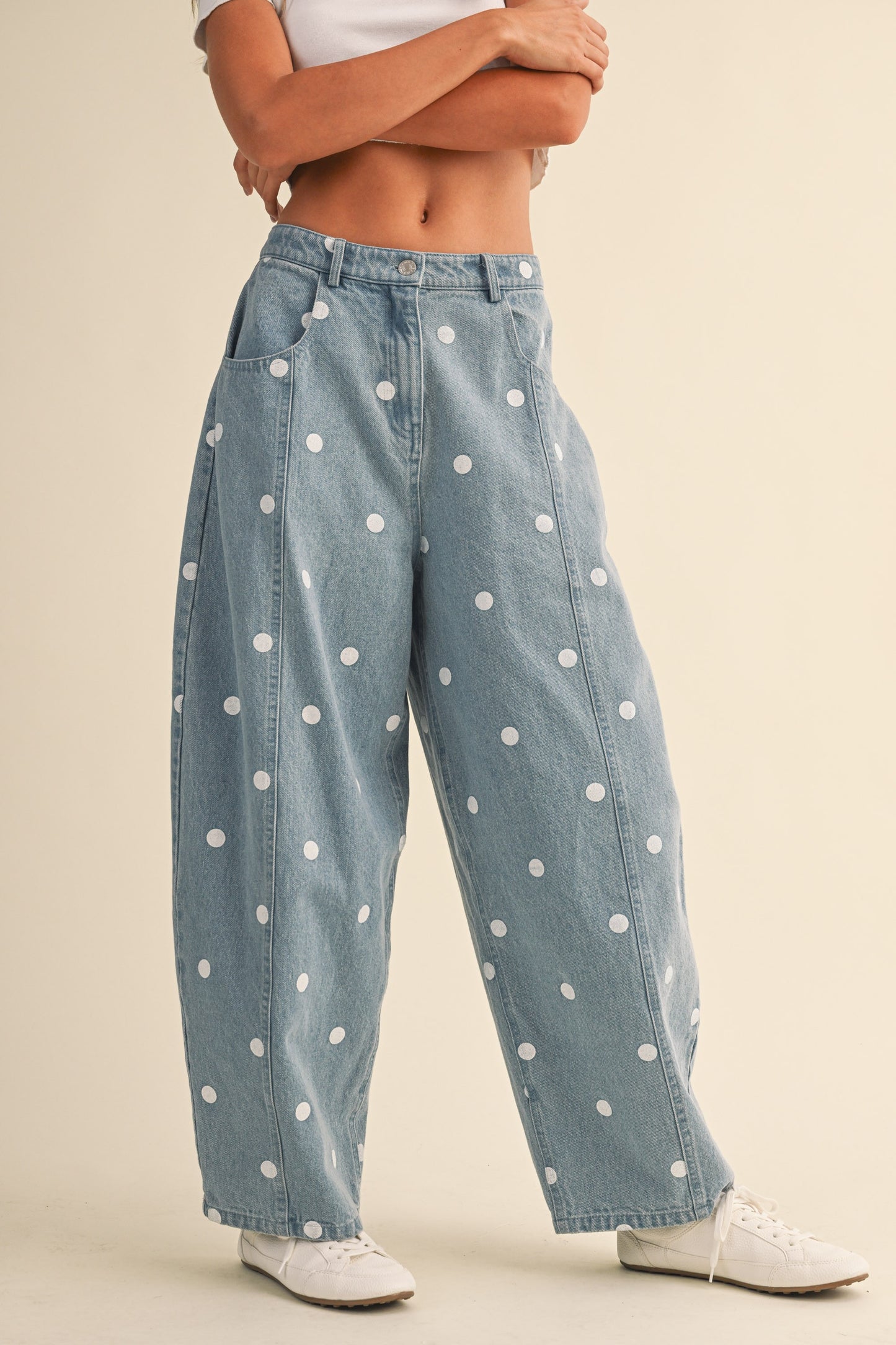 2565 Polka Dots Light Denim Barrel Pant