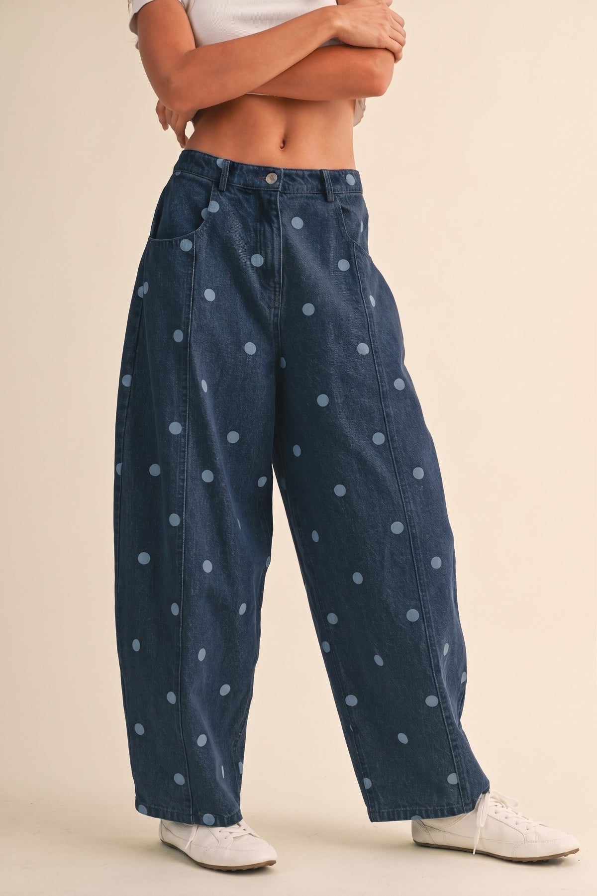 2682 Dark Denim Polka Dots Barrel Pant