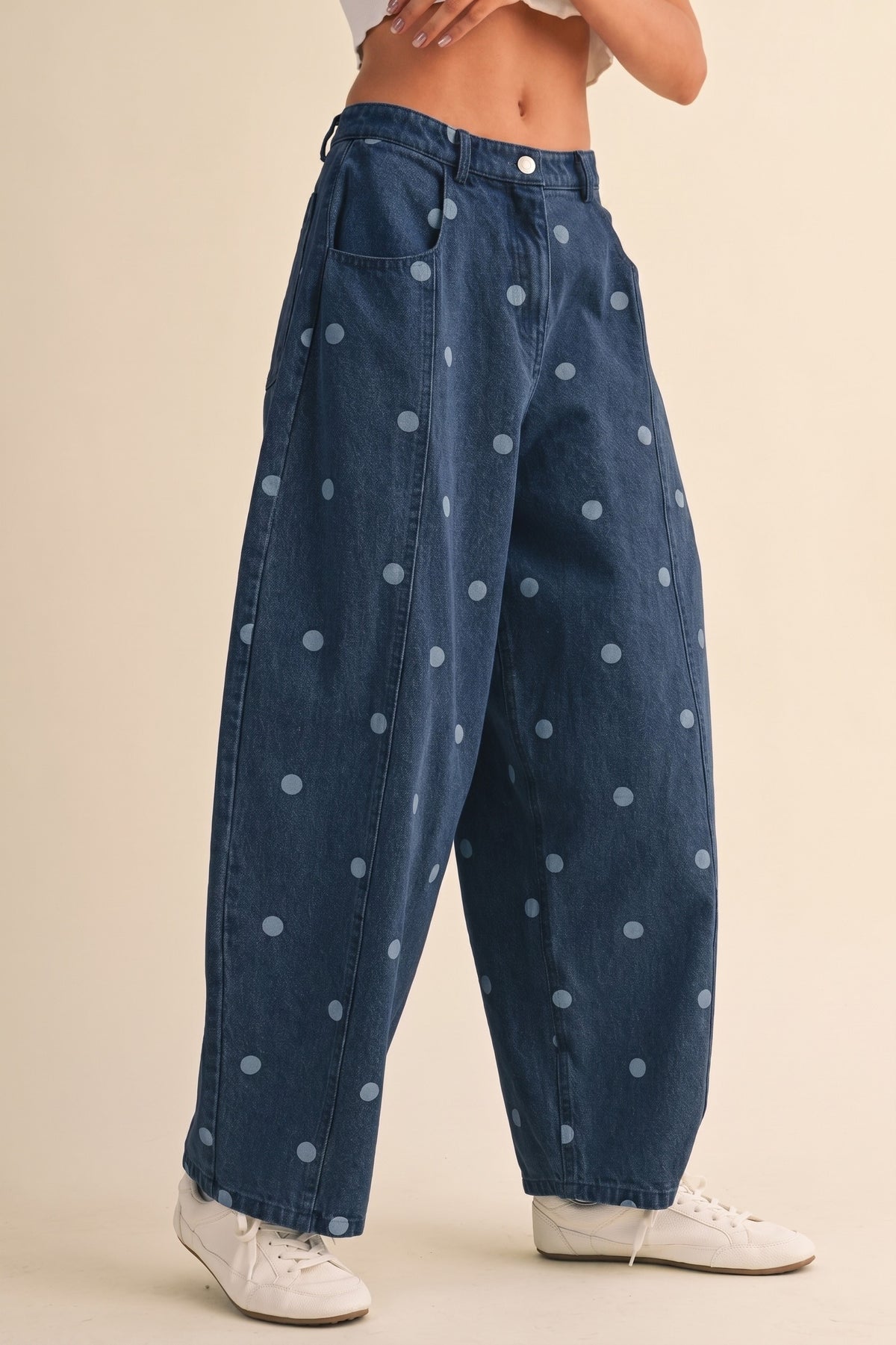 2682 Dark Denim Polka Dots Barrel Pant