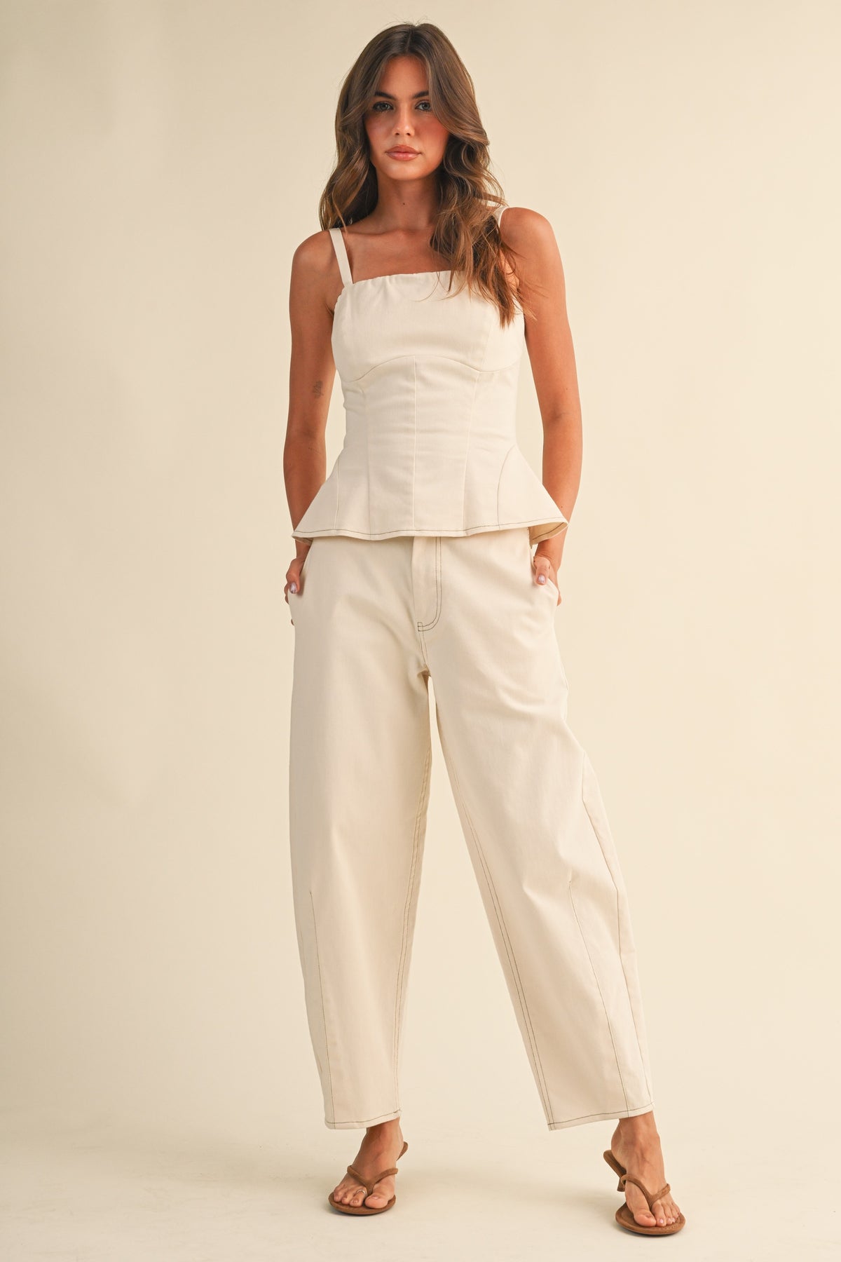 2683 Stretch Peplum Top & Barrel Pant