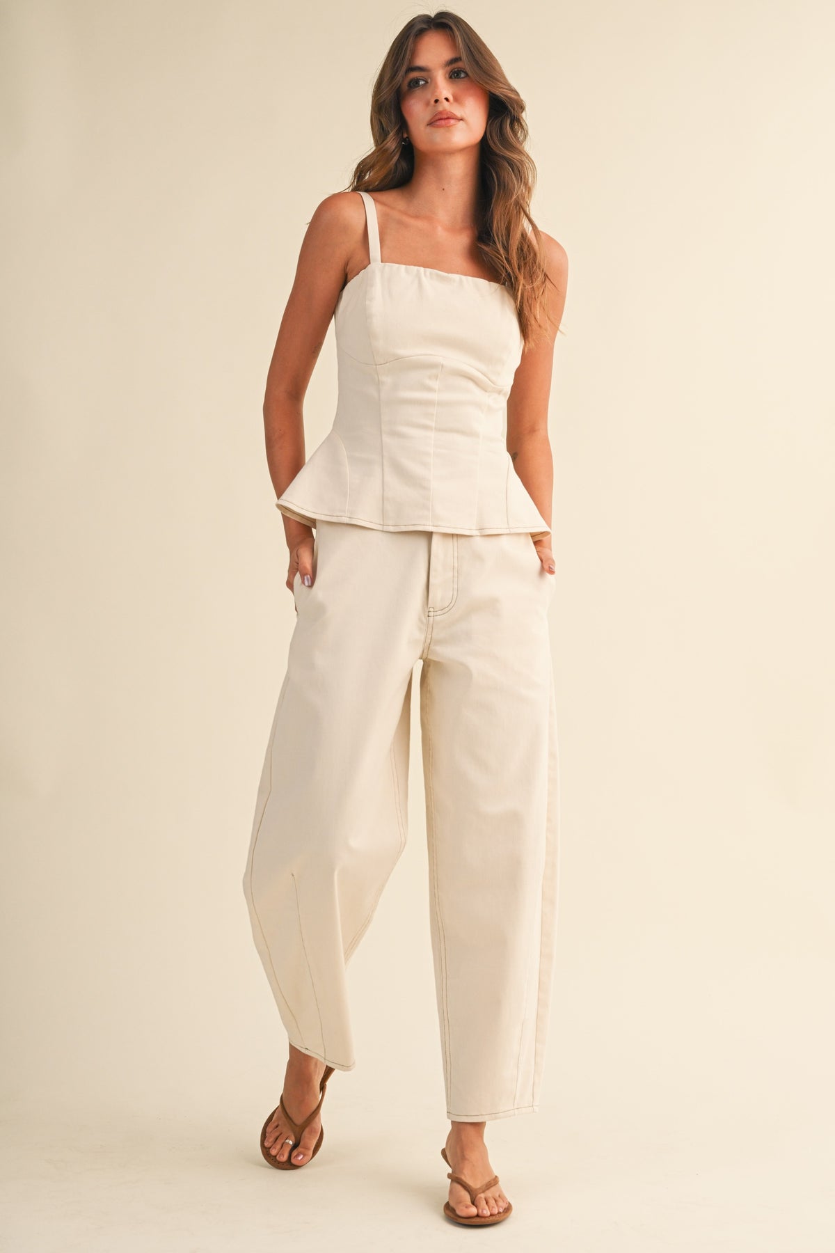 2683 Stretch Peplum Top & Barrel Pant