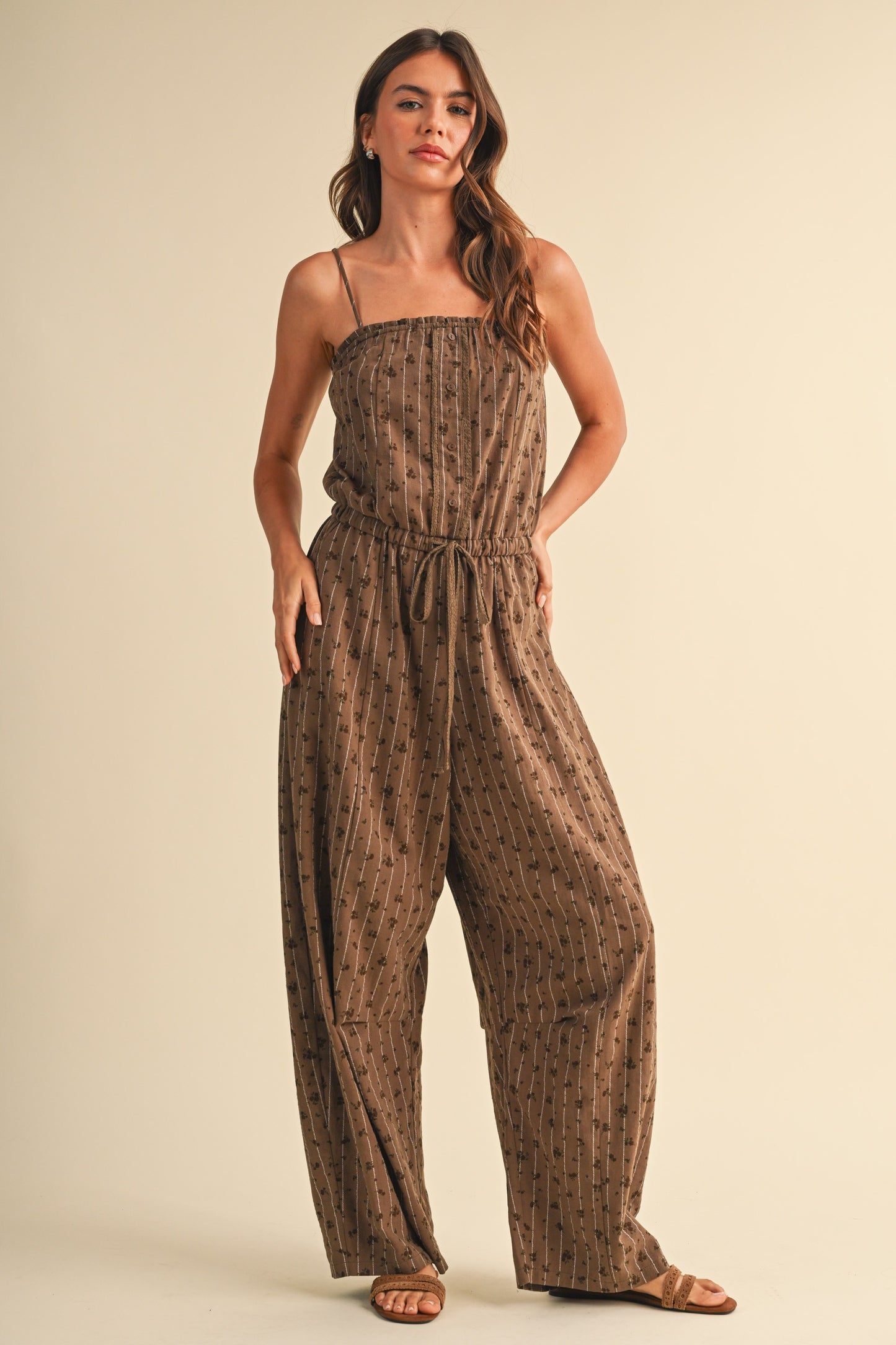 2617 Floral Chocolate Barrel Jumpsuit