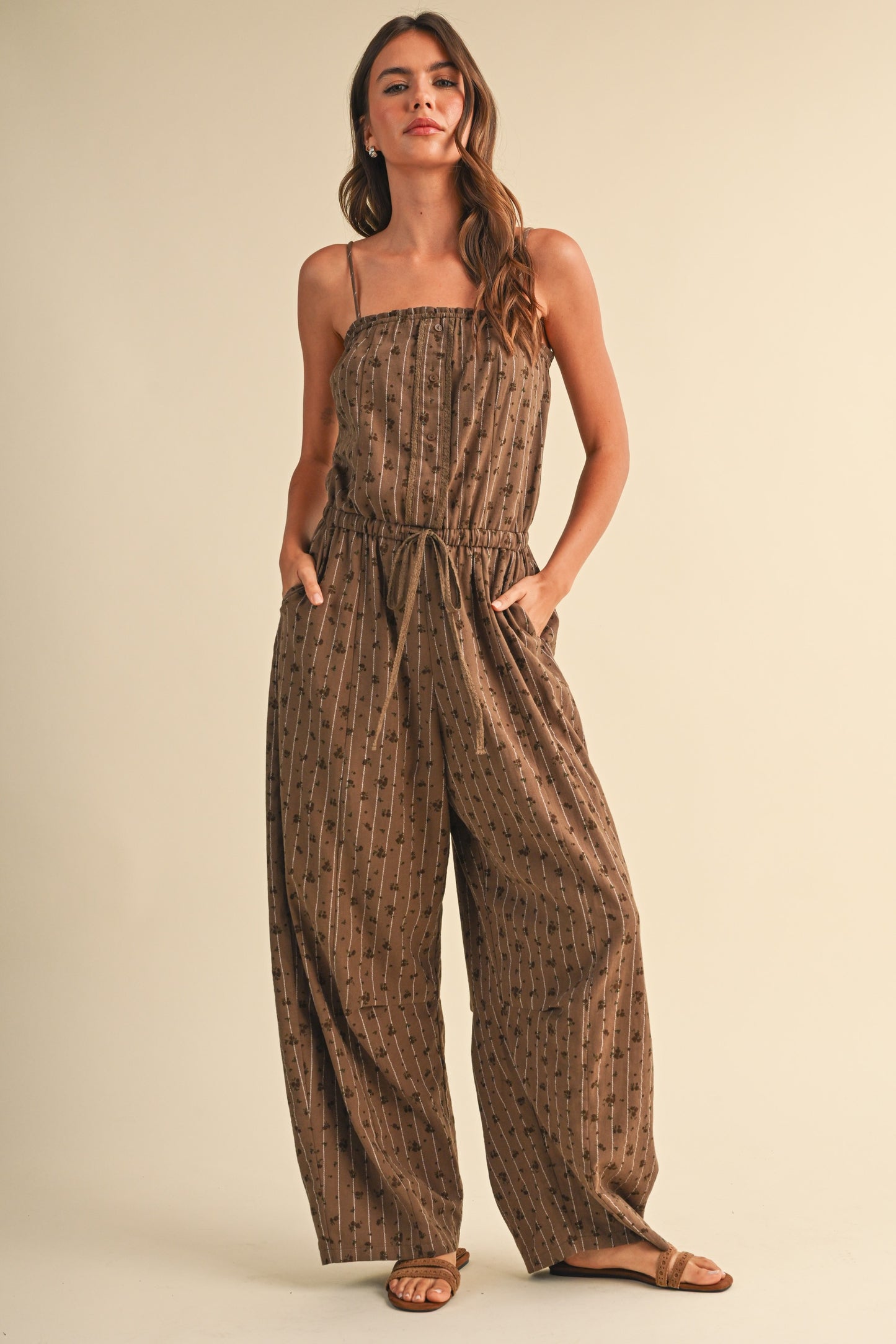 2617 Floral Chocolate Barrel Jumpsuit