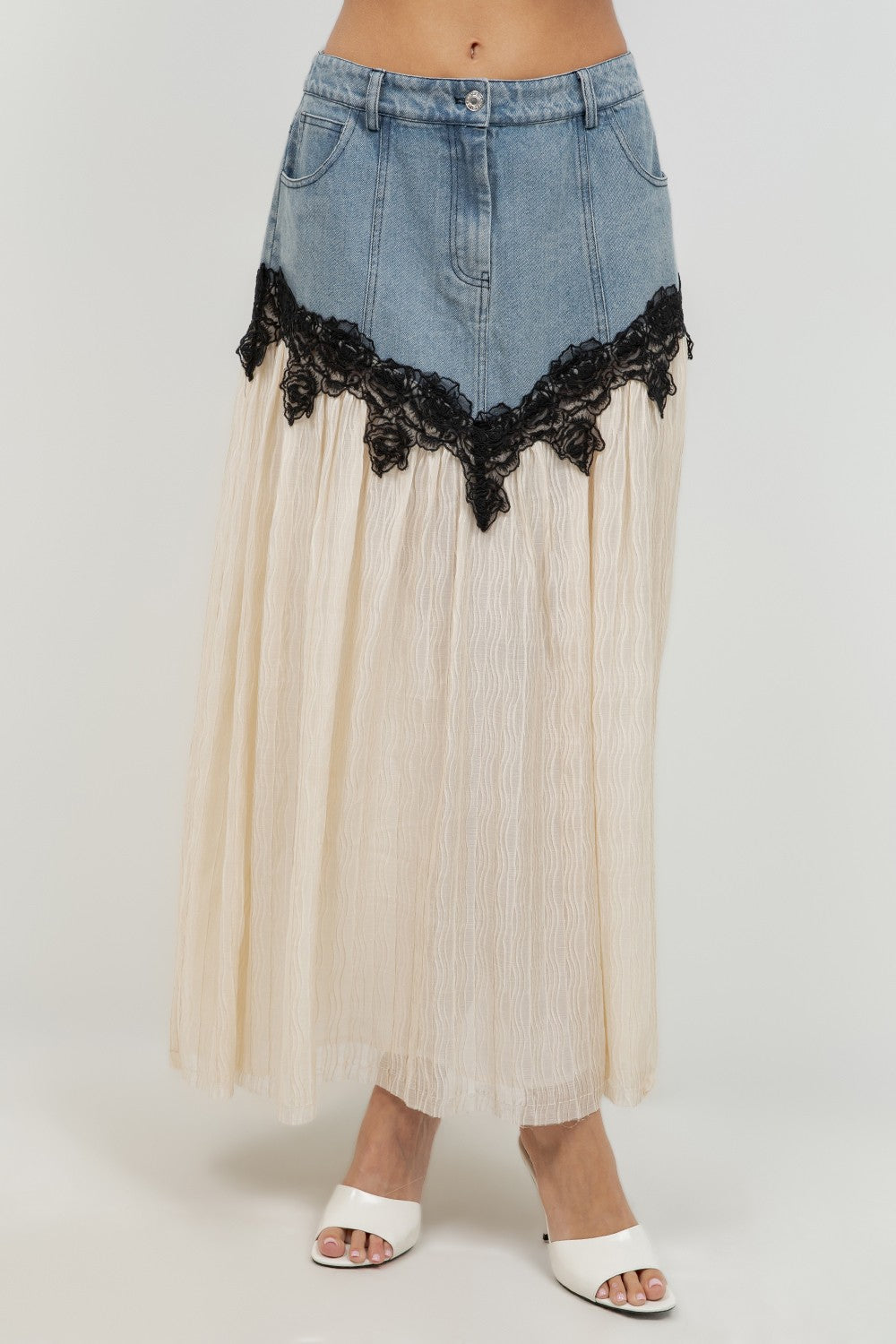 2415 Denim Floral Skirt