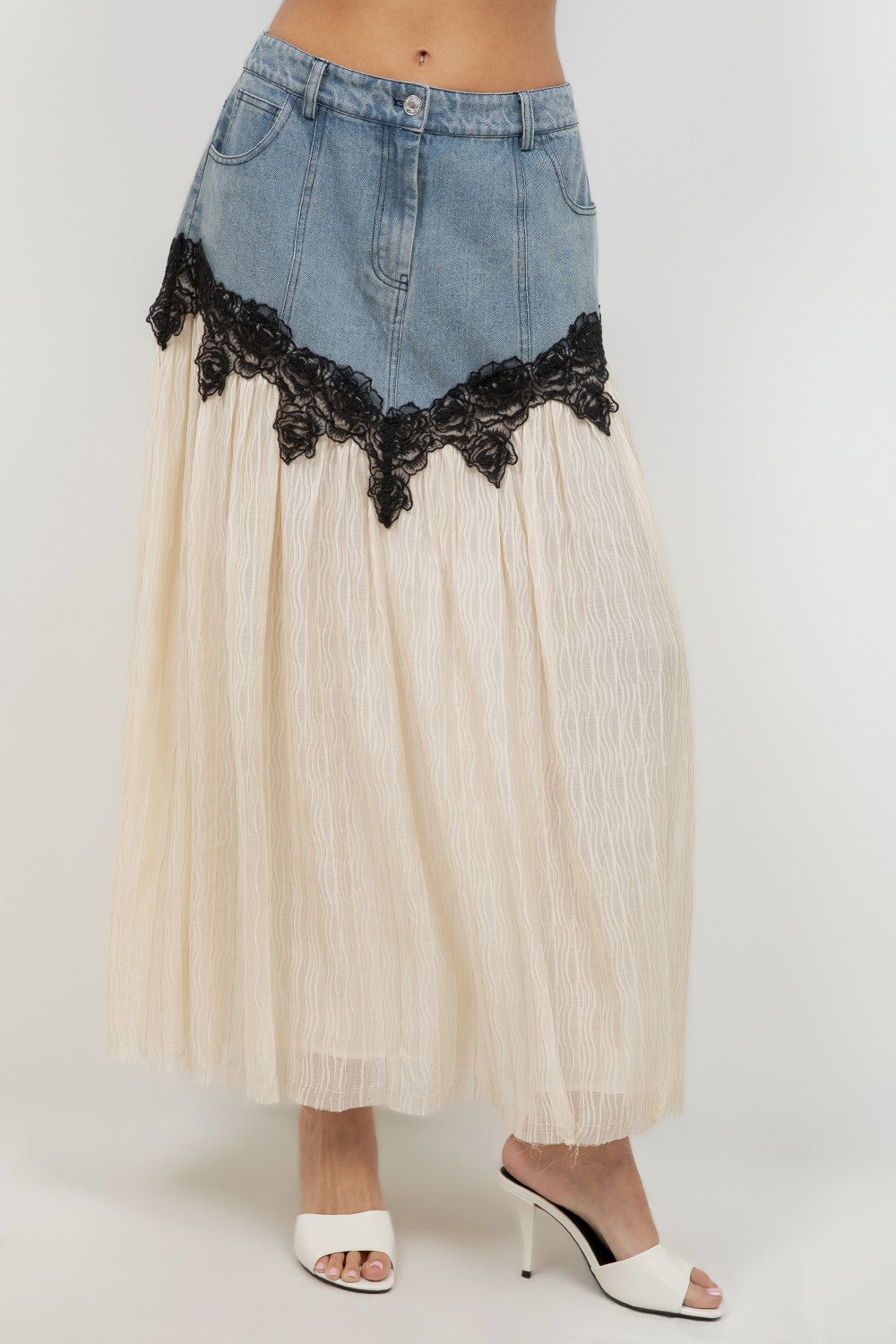 2415 Denim Floral Skirt