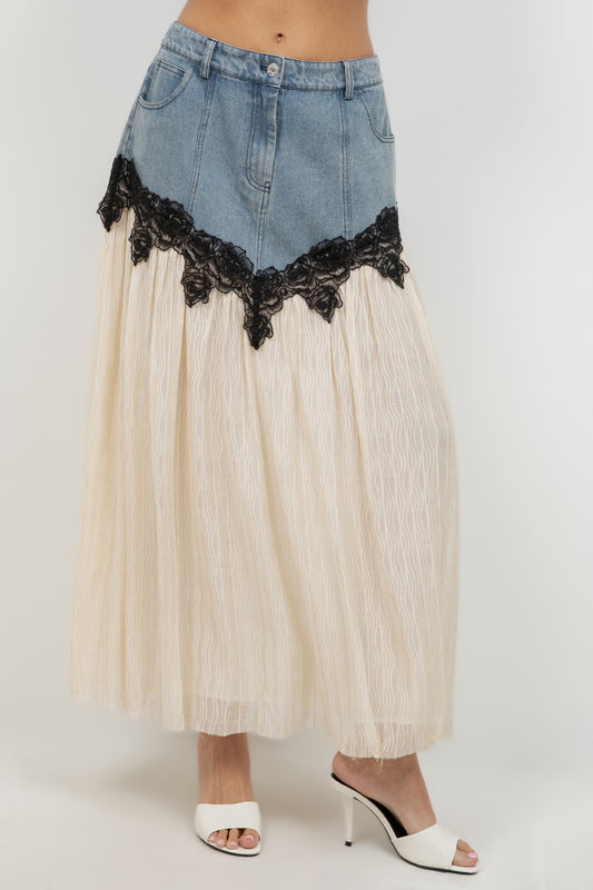 2415 Denim Floral Skirt