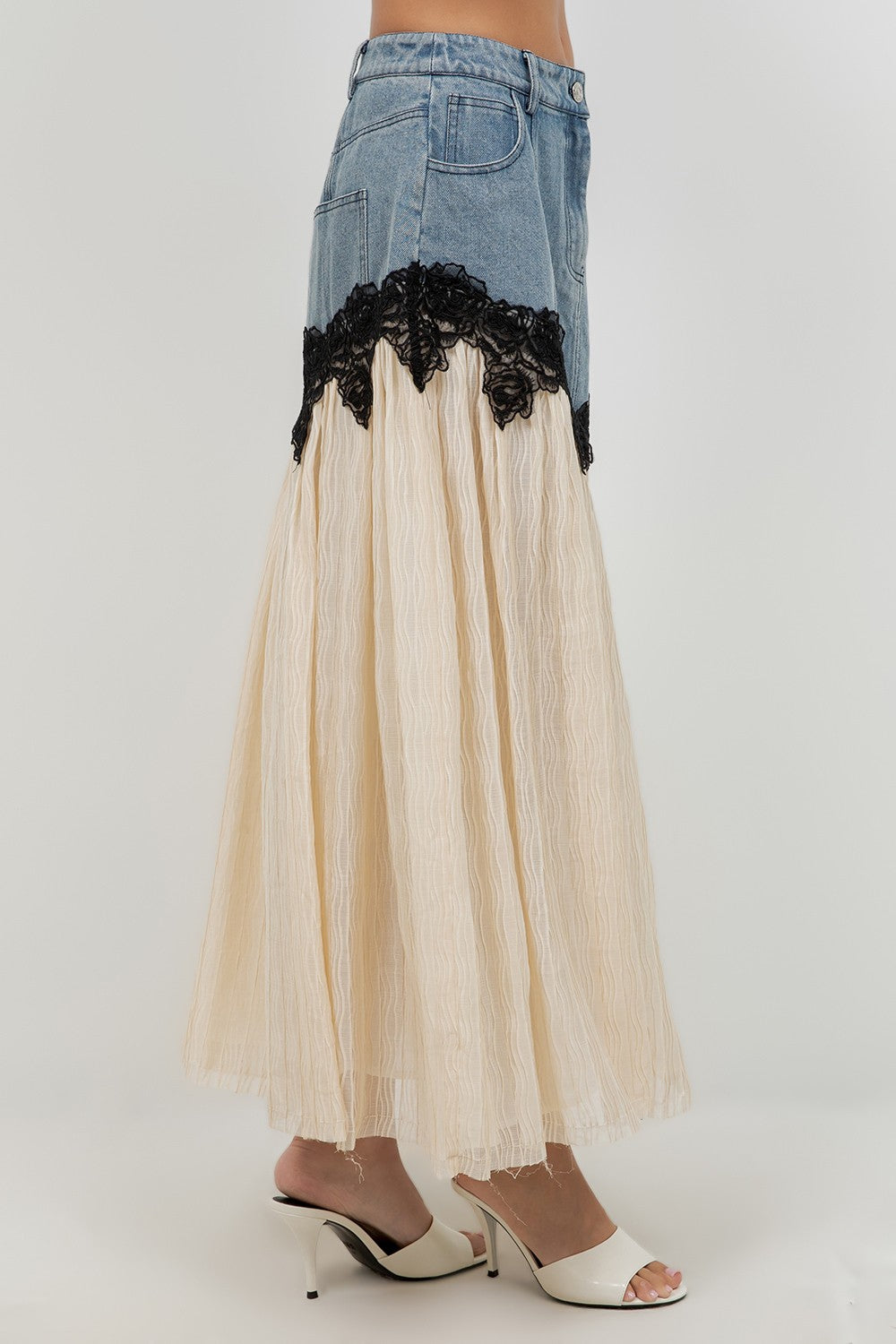 2415 Denim Floral Skirt