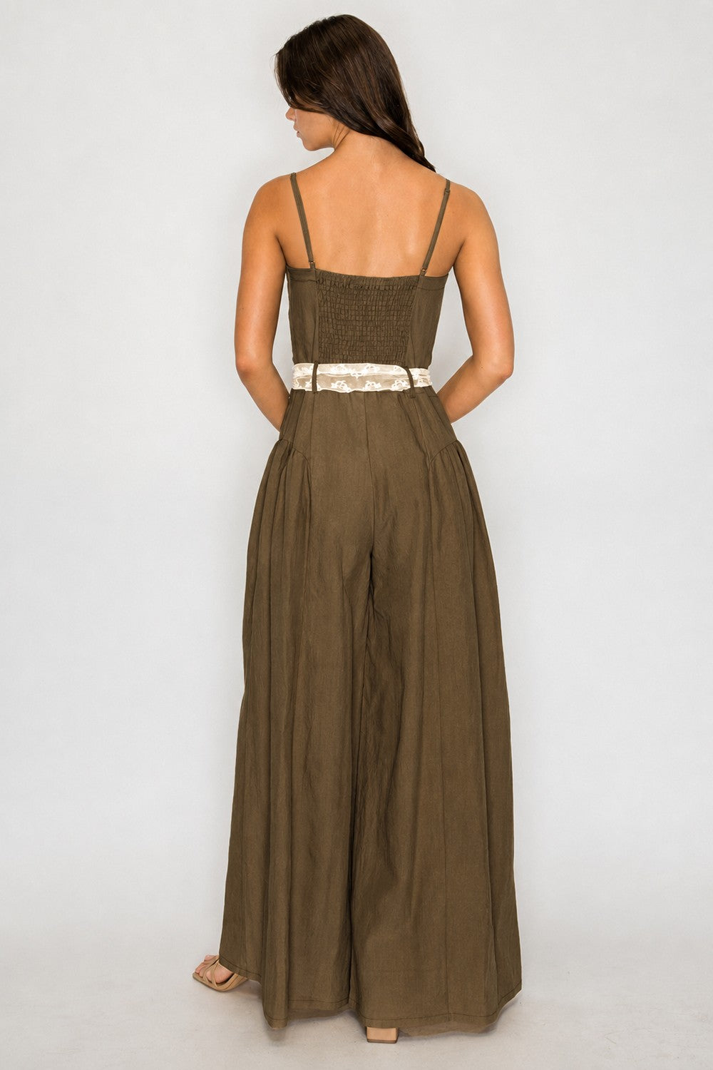 2679 Mocha Spaguetti Straps Jumpsuit