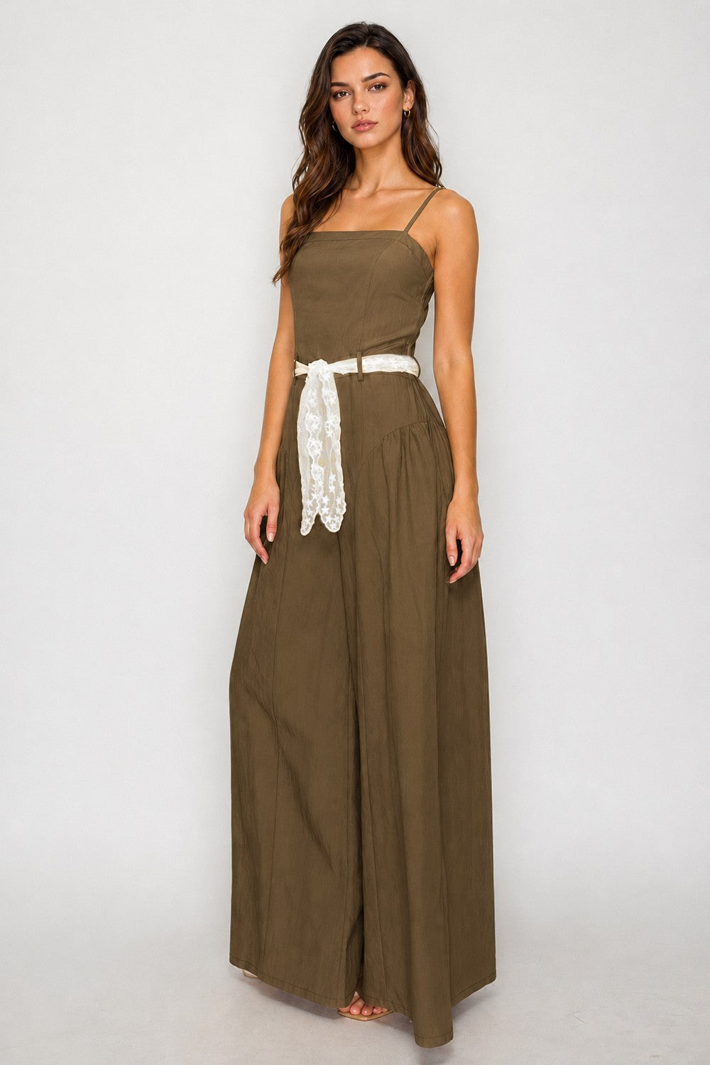 2679 Mocha Spaguetti Straps Jumpsuit
