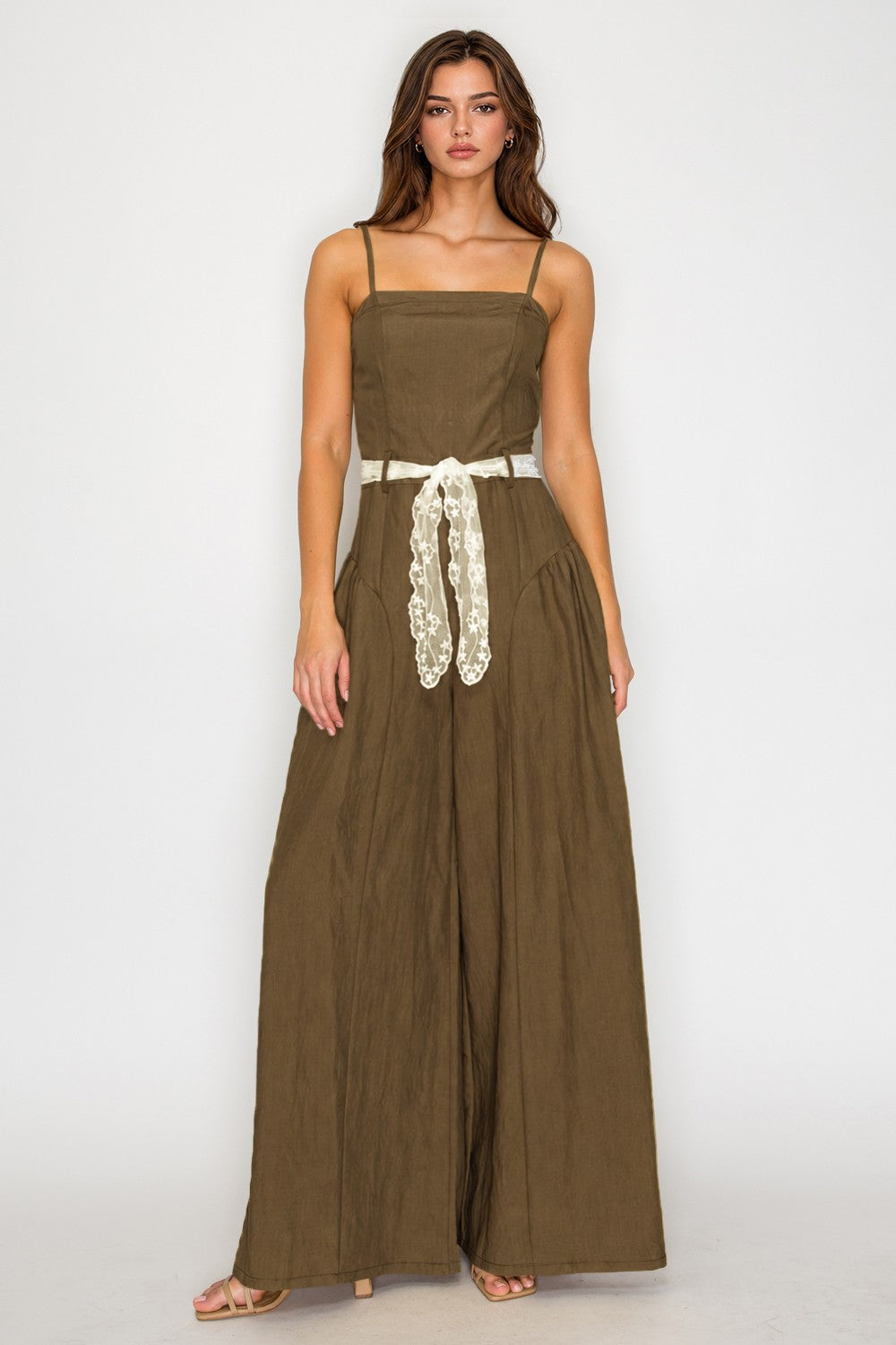 2679 Mocha Spaguetti Straps Jumpsuit