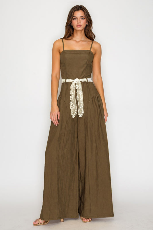 2679 Mocha Spaguetti Straps Jumpsuit