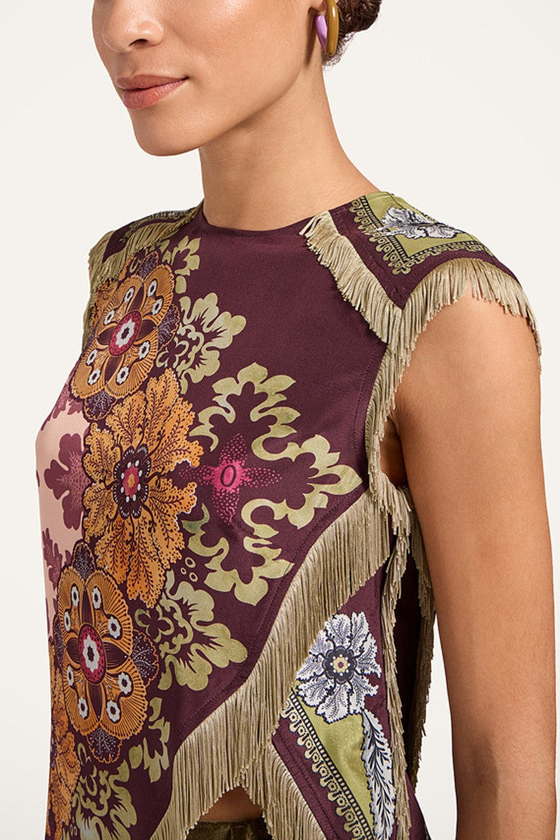 2690 Fringes Asymetric Printed Top