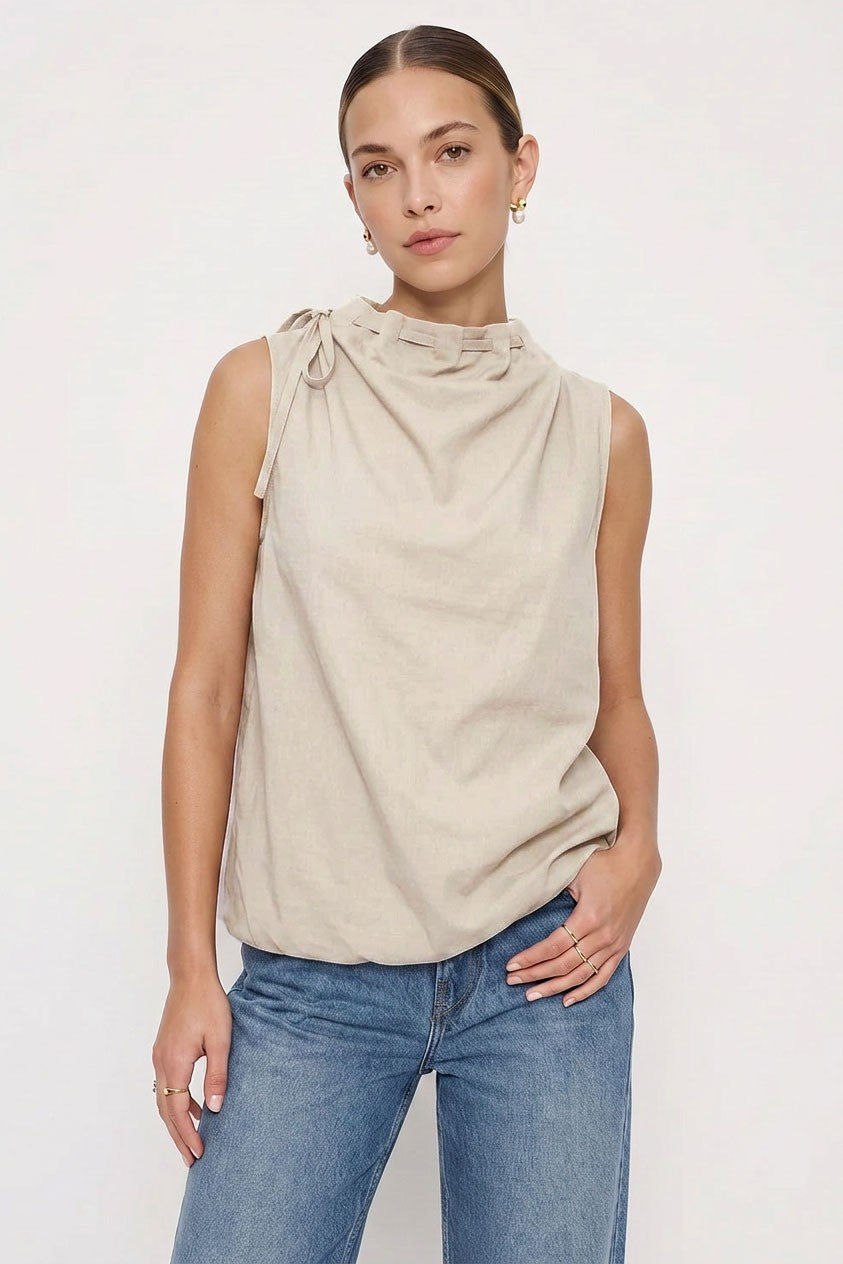 2677 Tan Mock Neck Top