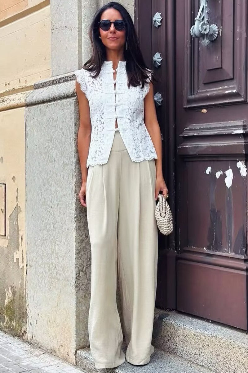2667 Lace Chinese Knot Sleeveless Top