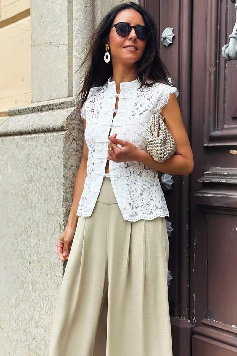 2667 Lace Chinese Knot Sleeveless Top