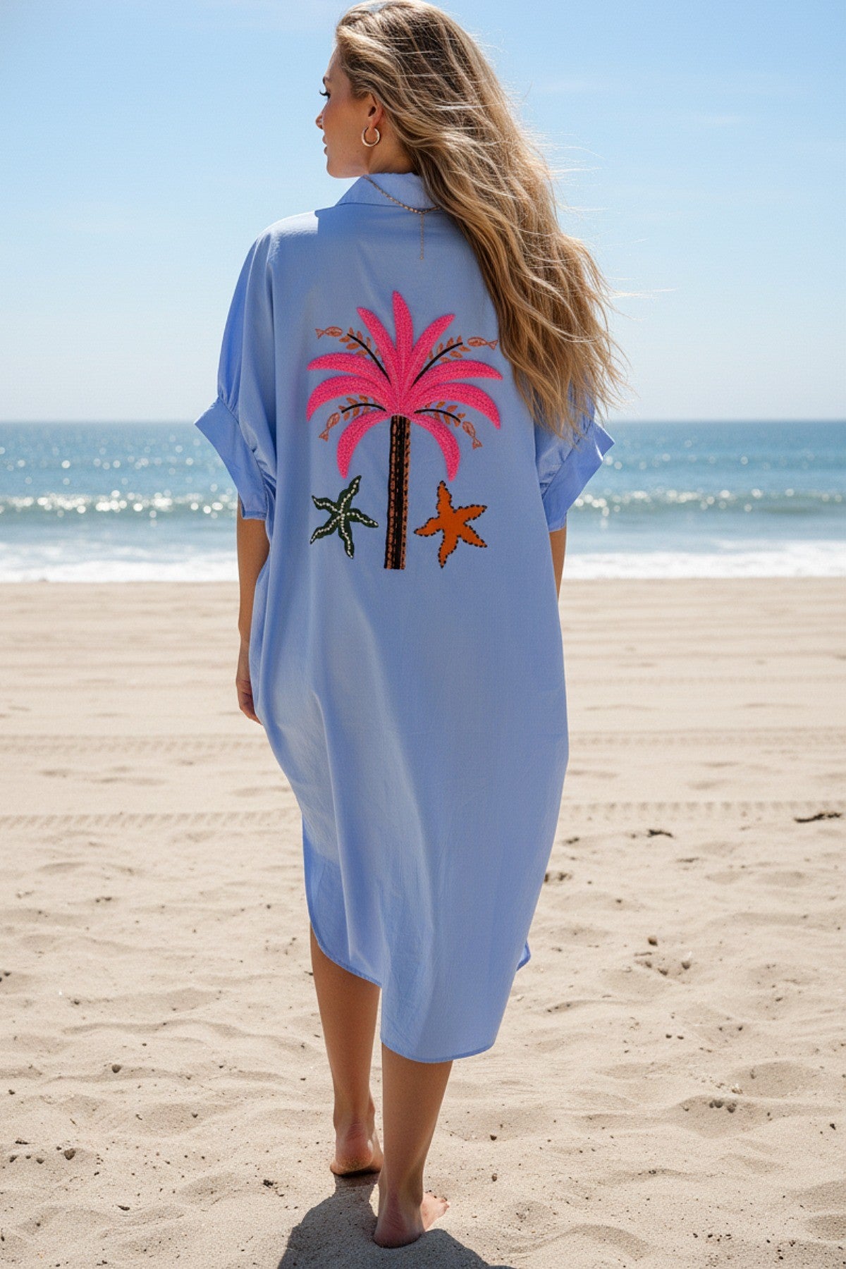 2431 One Size Palm Tree Embroidered Dress