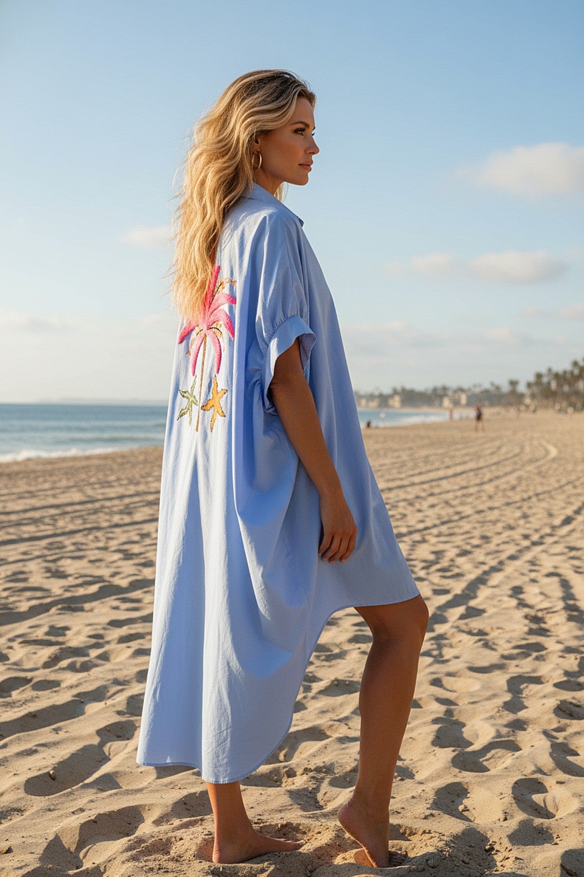 2431 One Size Palm Tree Embroidered Dress
