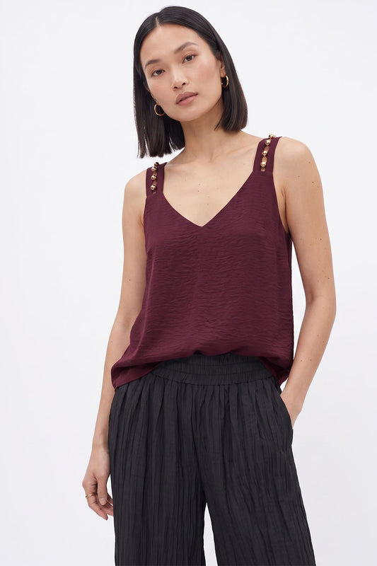 2740 Stud Strap V-Neck Top