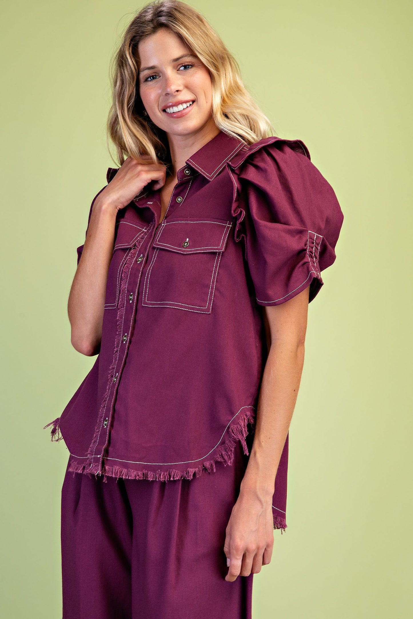 2609 Ruffled Sleeve Button Down Shirt