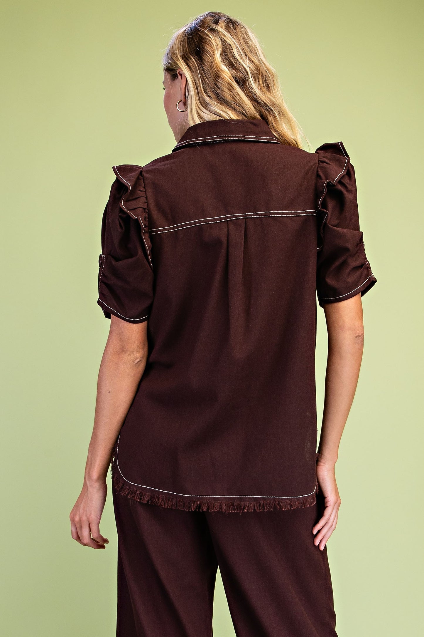 2609 Ruffled Sleeve Button Down Shirt