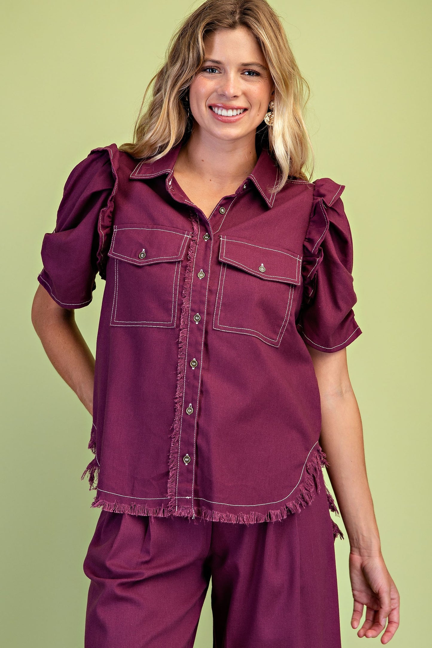 2609 Ruffled Sleeve Button Down Shirt