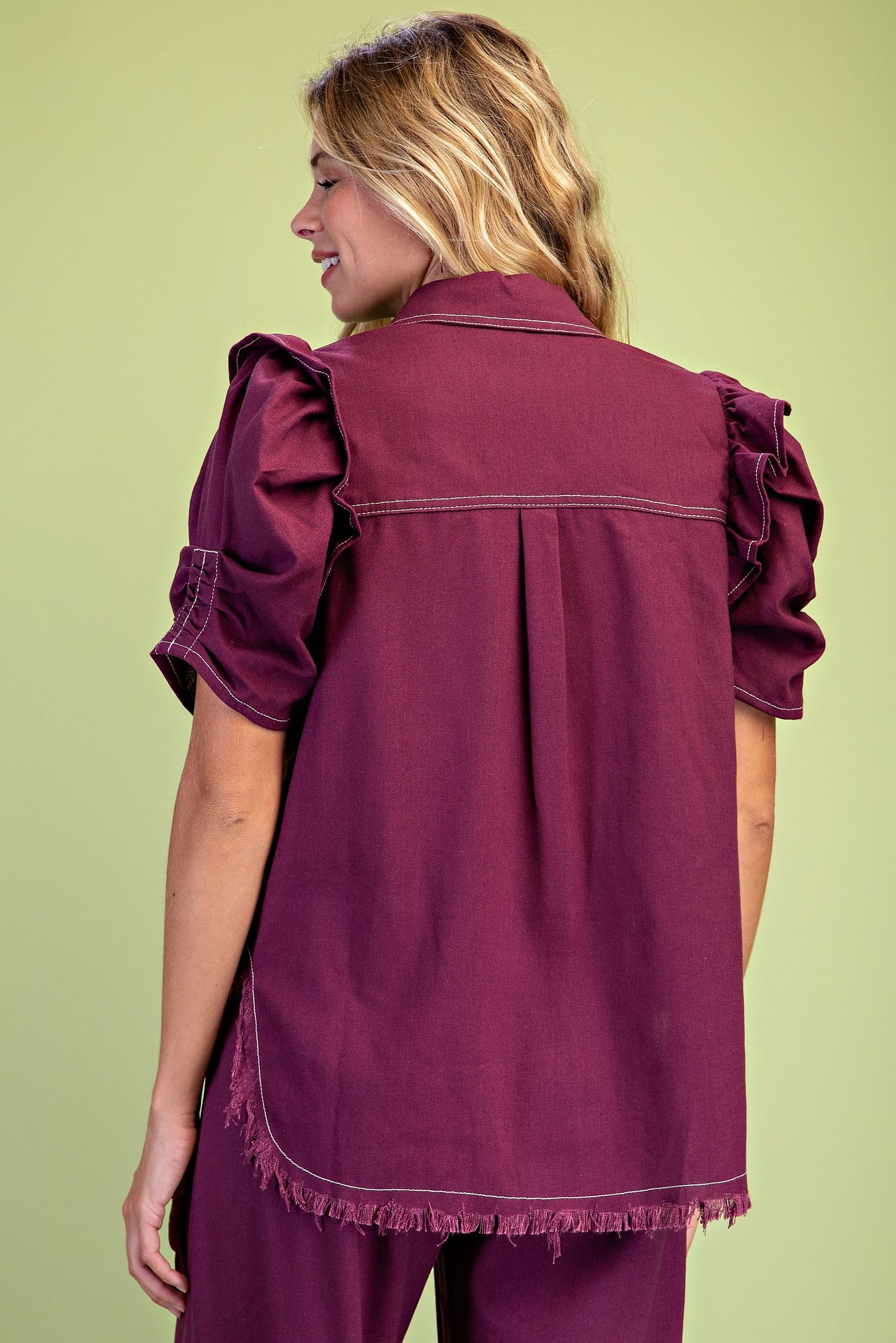 2609 Ruffled Sleeve Button Down Shirt