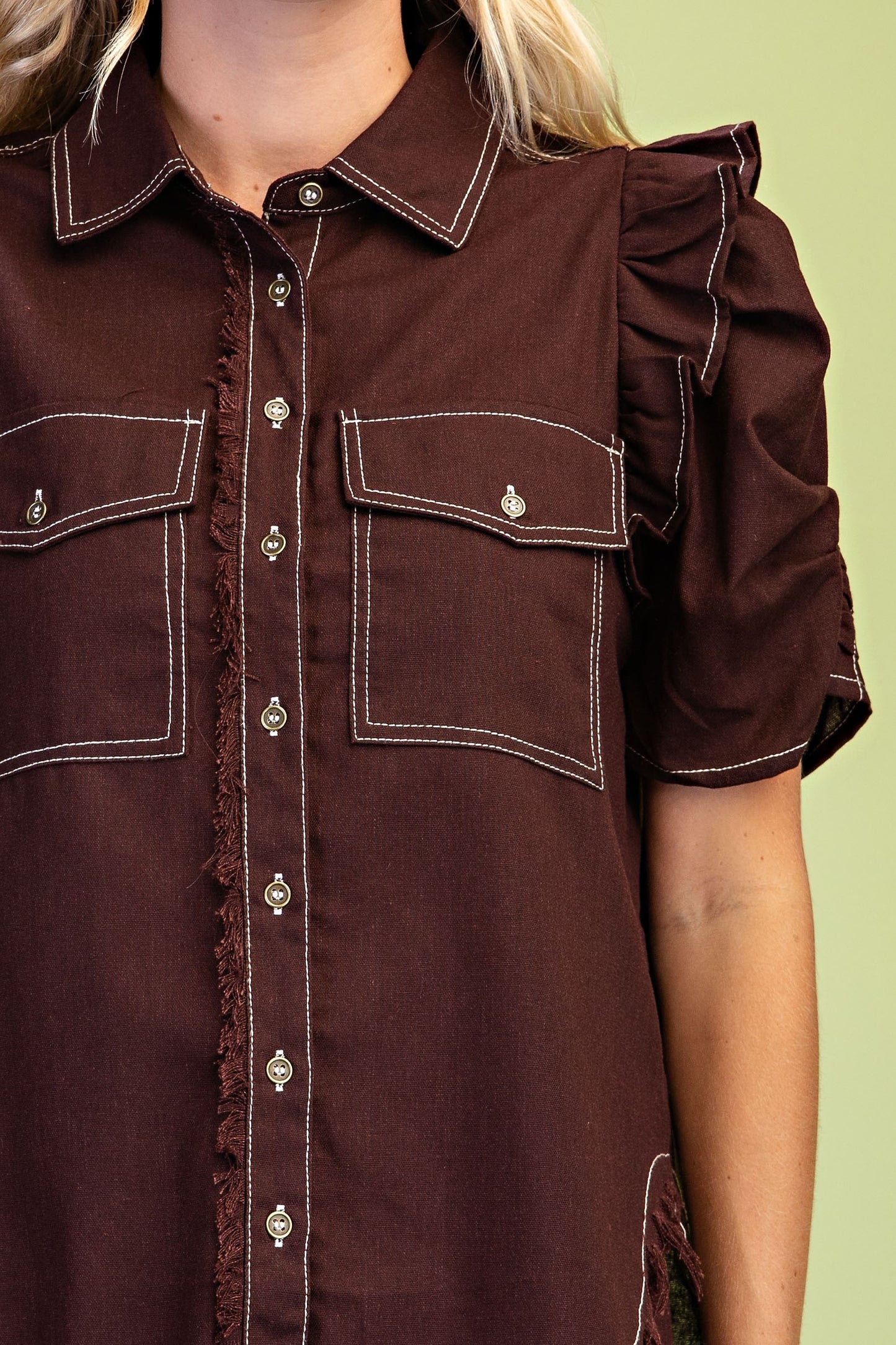 2609 Ruffled Sleeve Button Down Shirt