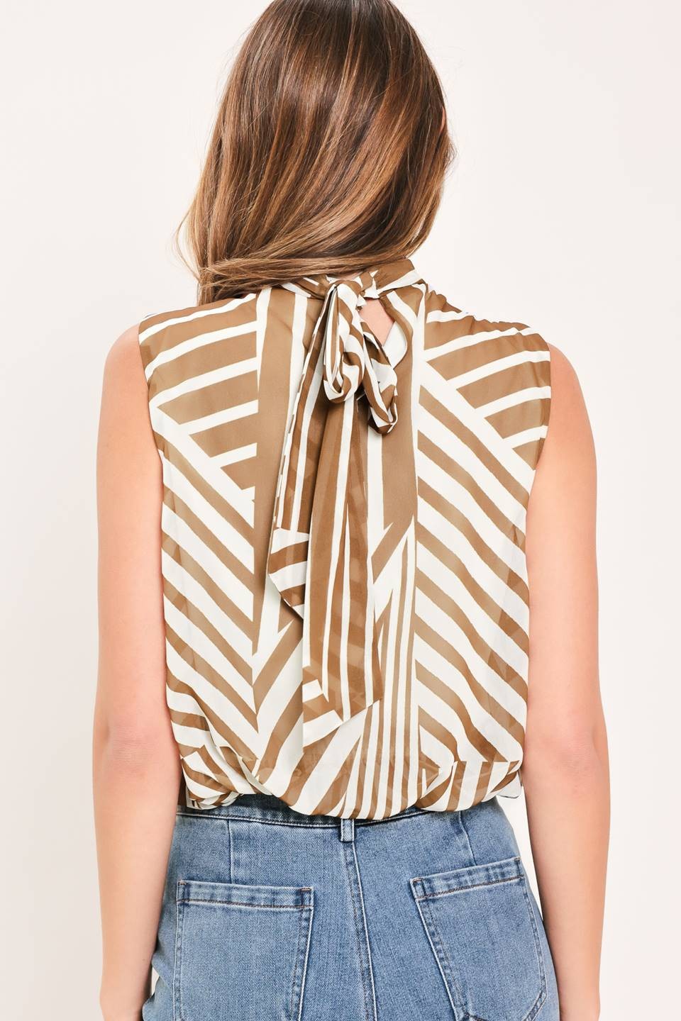 2676 Brown Asymmetrical Print Top