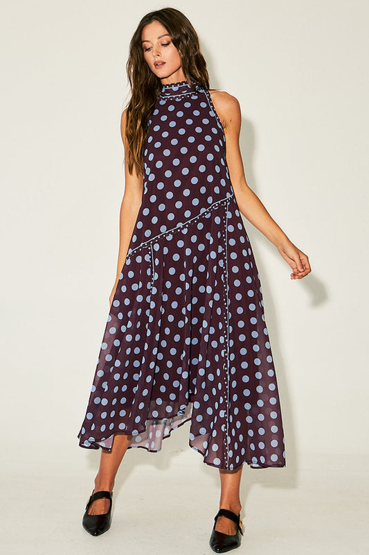 2746 Polka Dots Halter Midi Dress