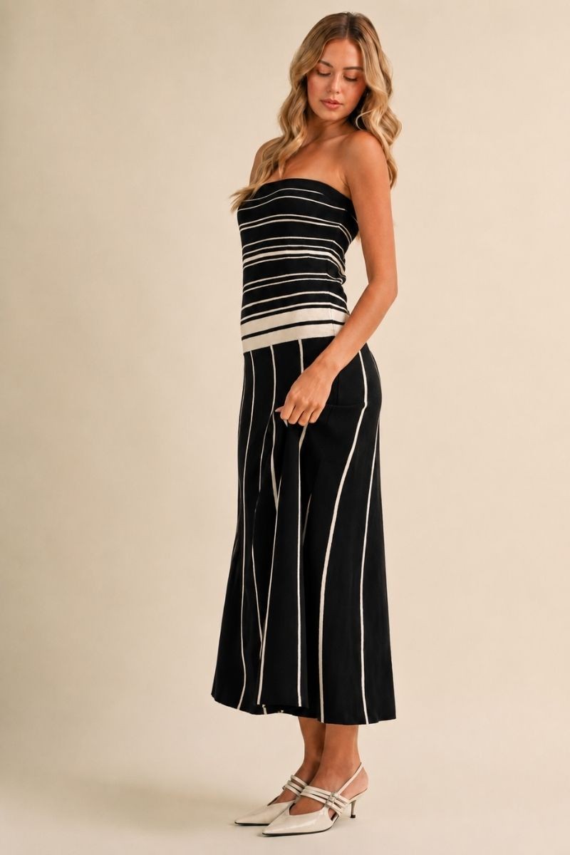 2722 Strapless Striped Black Dress