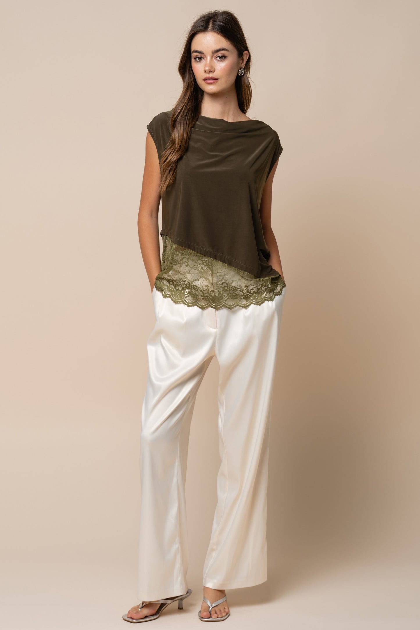 2610 Sleeveless Asymetric Lace Top