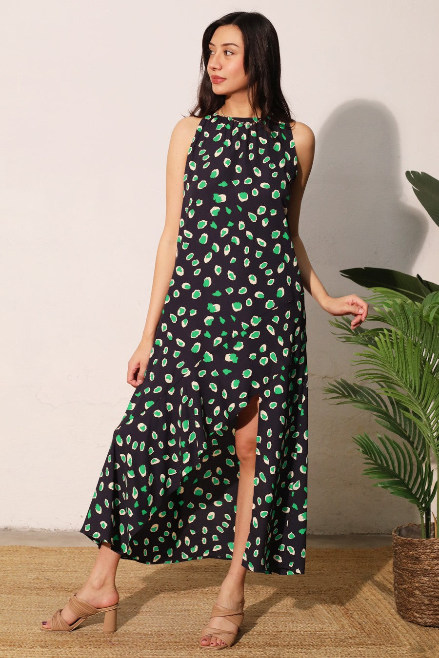 2525 Navy & Green Printed Dress