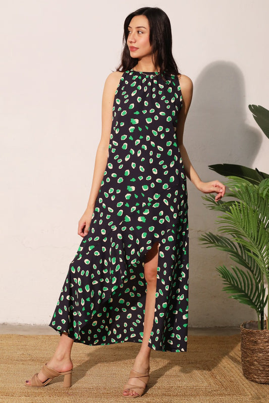 2525 Navy & Green Printed Dress