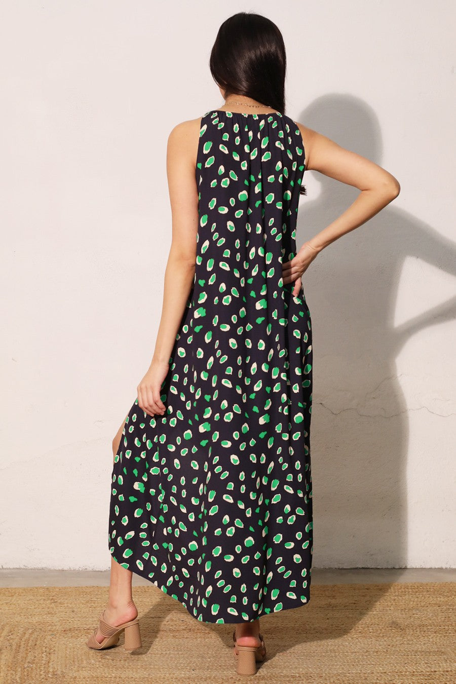 2525 Navy & Green Printed Dress